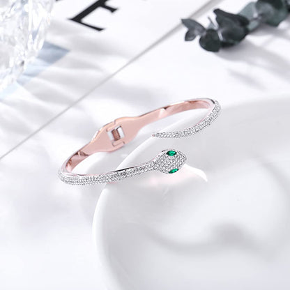 Rockyu 蛇形ブレスレット レディース 18K仕上げ ジルコニア 純チタン製