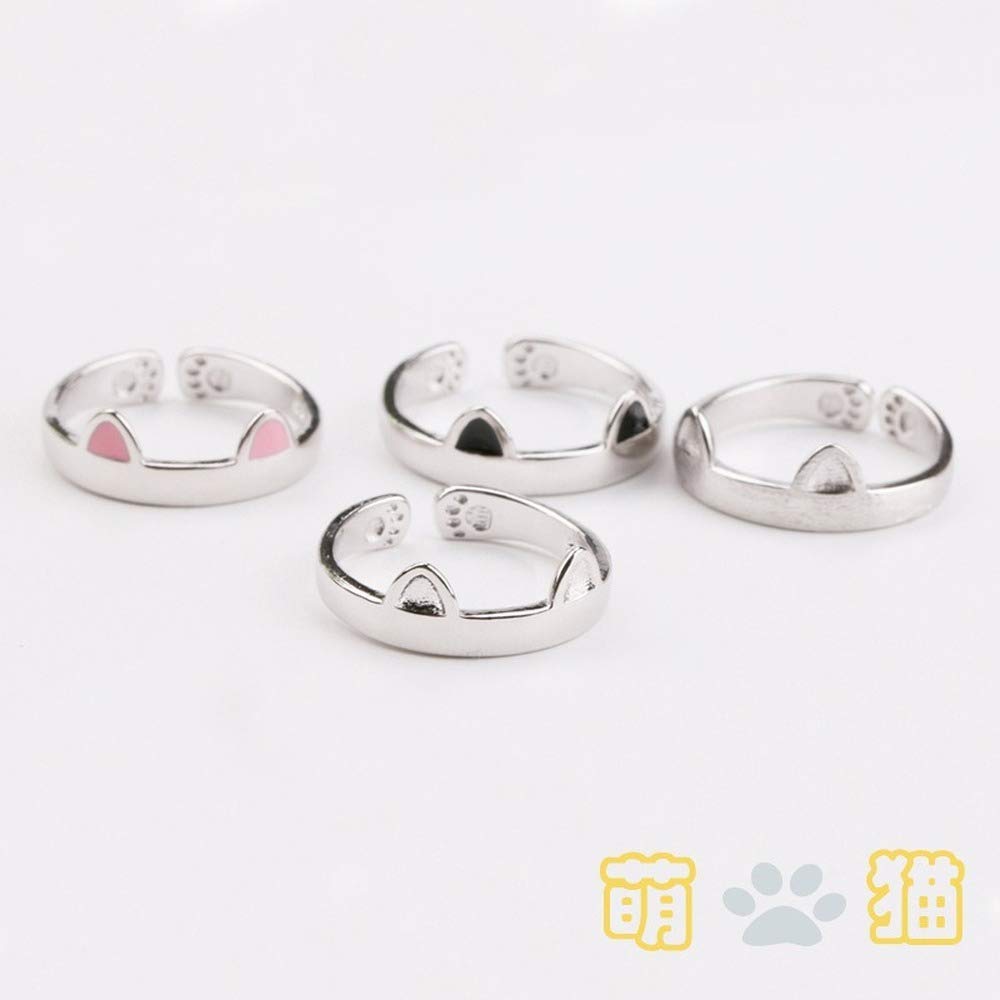 Rockyu 猫耳リング レディース シルバー925 フリーサイズ かわいい猫デザイン 指輪