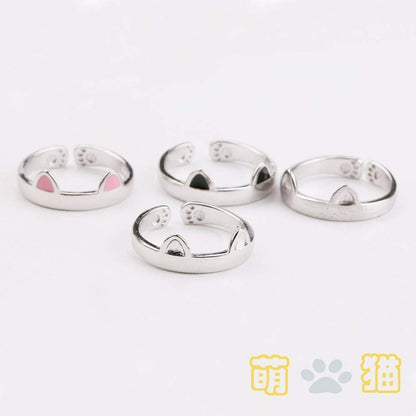 Rockyu 猫耳リング レディース シルバー925 フリーサイズ かわいい猫デザイン 指輪