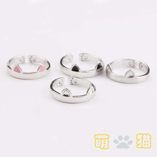 Rockyu 猫耳リング レディース シルバー925 フリーサイズ かわいい猫デザイン 指輪