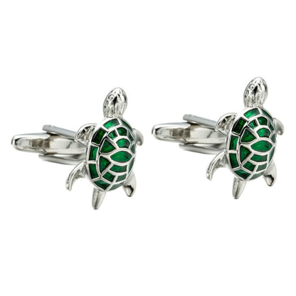 Rockyu カフスボタン ウミガメモチーフ シルバーグリーン 動物デザイン メンズ ビジネス フォーマル ギフト