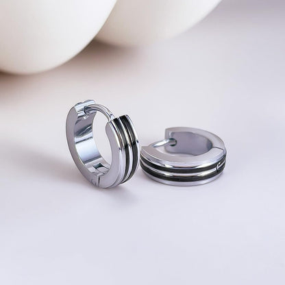 Rockyu リングピアス メンズ レディース フープピアス 小さめ ステンレス製 金属アレルギー対応 ブラックライン シルバー