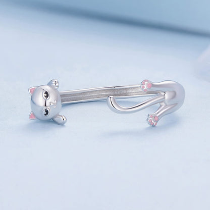 Rockyu 猫リング シルバー925 レディース フリーサイズ アニマルモチーフリング