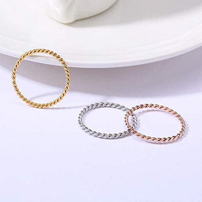 Rockyu ツイストステンレスピンキーリング 3色セット 金属アレルギー対応 関節リング