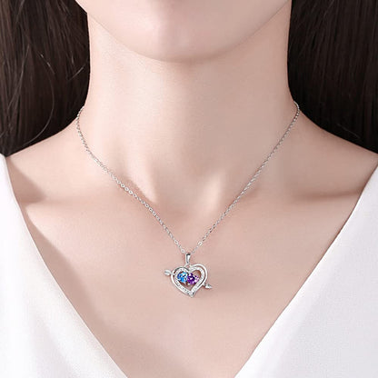 Rockyu レディース ハートネックレス S925 シルバー 愛の矢 ダブルジルコニアペンダント