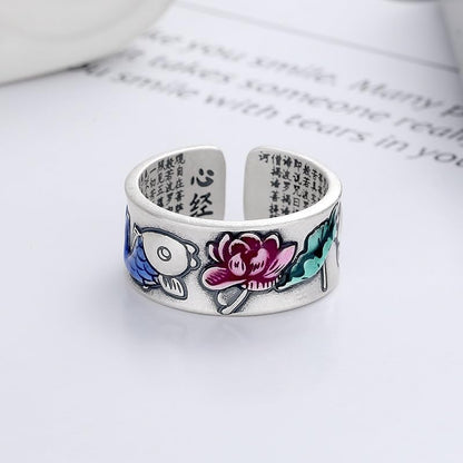 Rockyu 指輪 レディース フリーサイズ シルバー925 蓮花＆鯉モチーフ リング 金属アレルギー対応 おしゃれ プレゼント