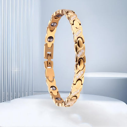 Rockyu チタン磁気ブレスレット レディース ジルコニア付 ゴールド／ピンクゴールド