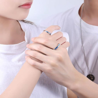 Rockyu ペアリング フリーサイズ シルバー925 青波と星空モチーフ カップル指輪