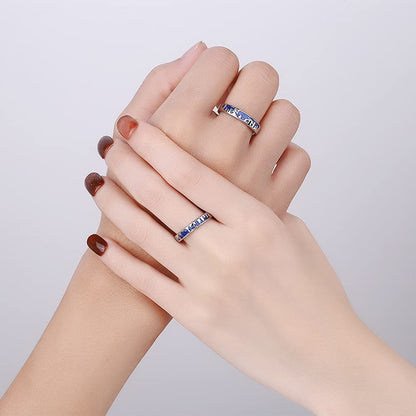 Rockyu ペアリング シルバー925 メンズ レディース 2個セット ブルー 天空の城デザイン フリーサイズ