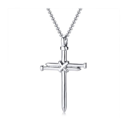Rockyu ネックレス メンズ クロス 釘デザイン ステンレス製 金属アレルギー対応