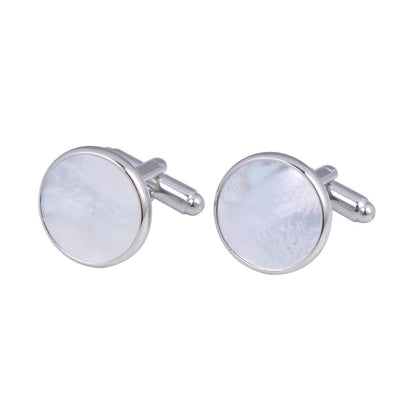 Rockyu 白蝶貝カフス＆タイピンセット｜上品ラウンドデザイン メンズギフトにも最適