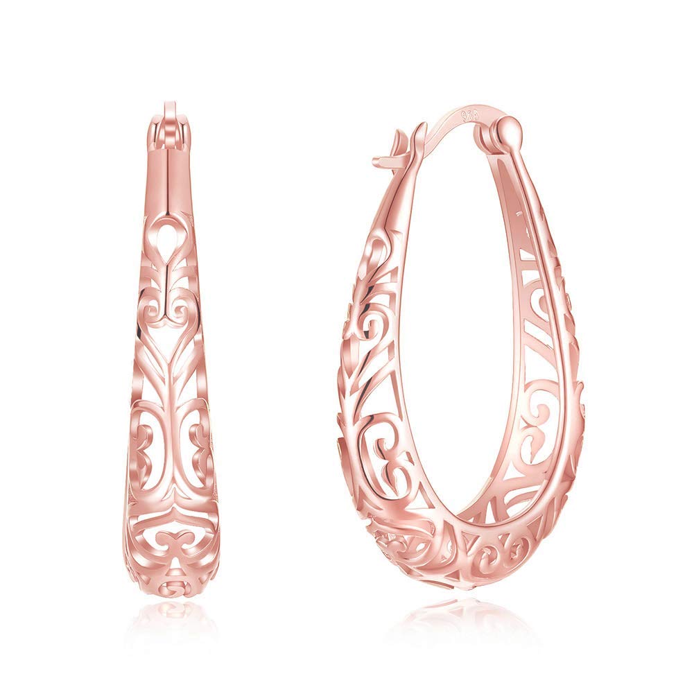 Rockyu ハワイアン透かし彫り フープピアス｜U型デザイン レディース 三色展開