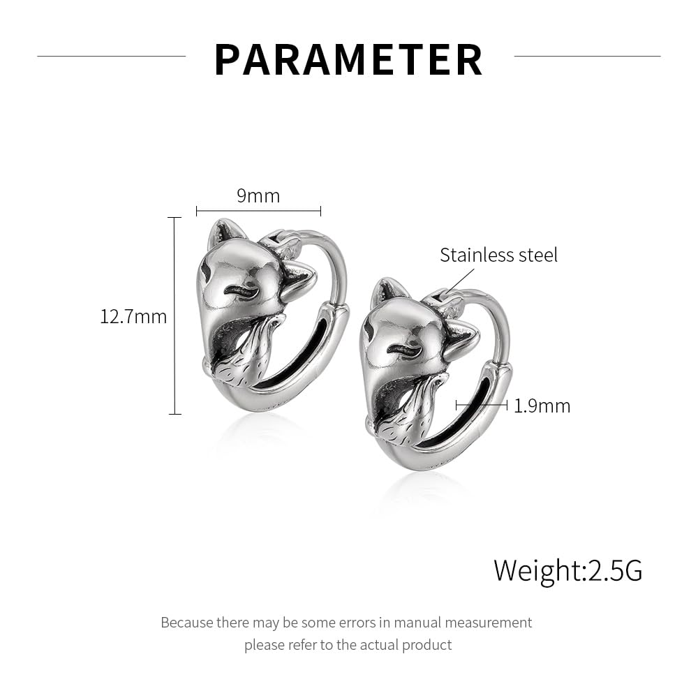 Rockyu ピアス メンズ ステンレス フォックスモチーフ フープ シルバー アレルギー対応