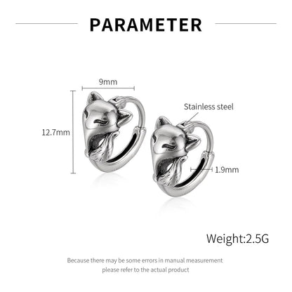 Rockyu ピアス メンズ ステンレス フォックスモチーフ フープ シルバー アレルギー対応