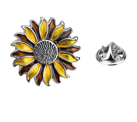 Rockyu ひまわりラペルピン メンズ ゴールド シルバー サンフラワー ピンブローチ フォーマル アクセサリー 結婚式 ビジネス 誕生日 プレゼント