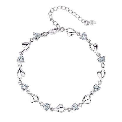 Rockyu ハートクリスタルブレスレット レディース – アレルギー対応 細身シルバーチェーン（全4色）