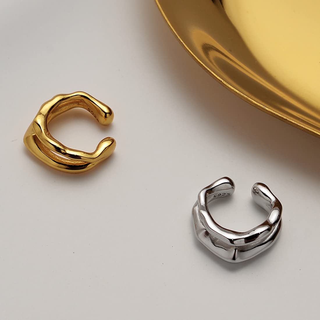 Rockyu ピアス レディース シルバー925 二連風 ノンホール フェイクピアス 金属アレルギー対応