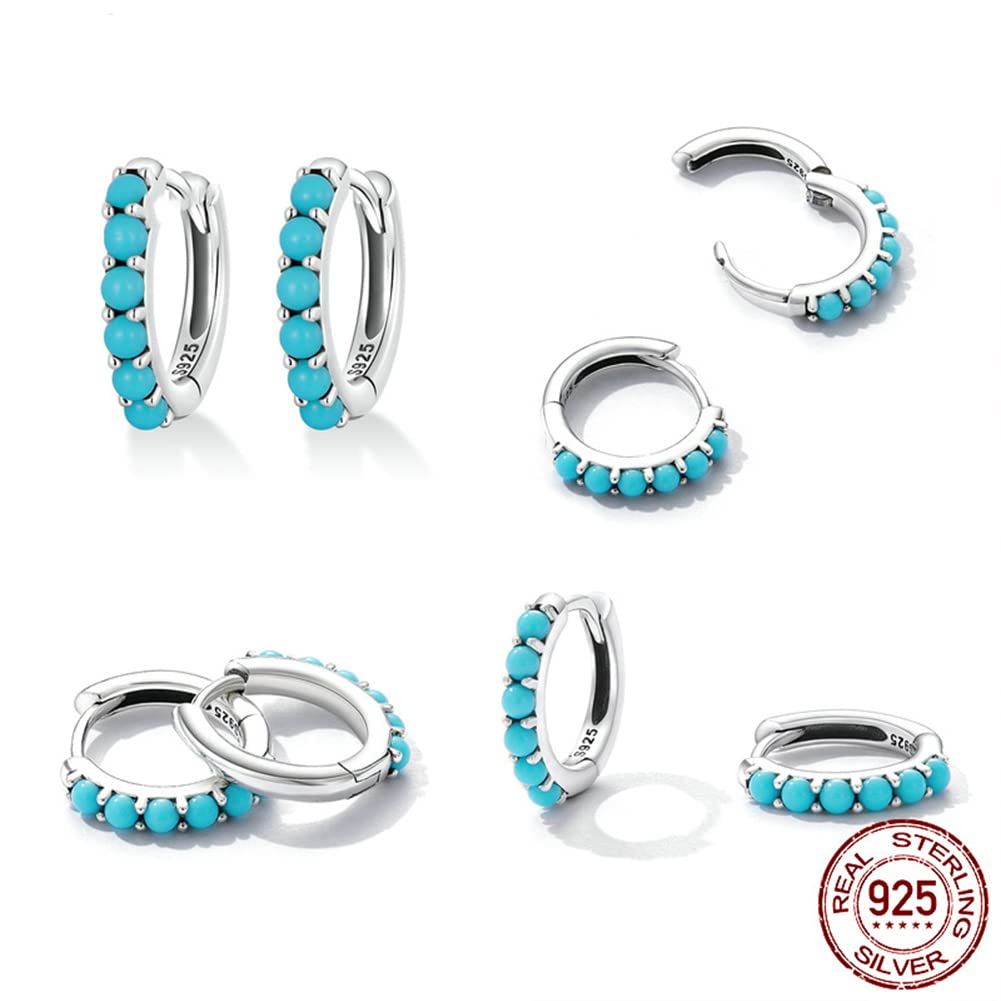 Rockyu ピアス レディース フープ シルバー925 ターコイズ 緑松石 金属アレルギー対応
