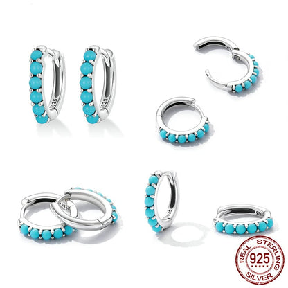Rockyu ピアス レディース フープ シルバー925 ターコイズ 緑松石 金属アレルギー対応