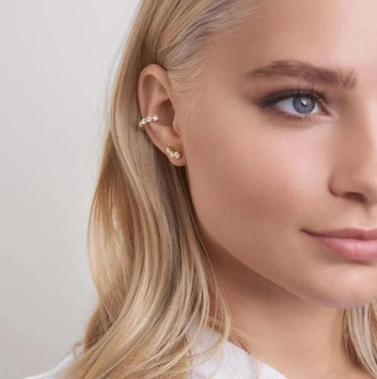 Rockyu ピアス レディース イヤーカフ ゴールド シルバー ピンクゴールド CZダイヤ 多粒 C型 金属アレルギー対応