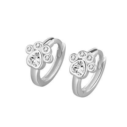 Rockyu フープピアス レディース 肉球モチーフ ジルコニア リング型 猫好きアクセサリー