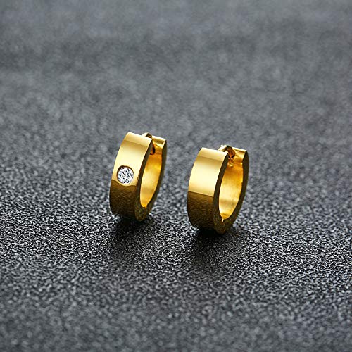 Rockyu フープピアス メンズ レディース兼用 ジルコニア付き 太めリング ステンレス製 金属アレルギー対応 4色展開