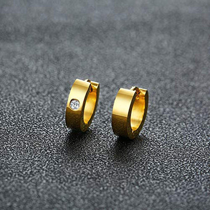 Rockyu サージカルステンレス フープピアス メンズ レディース 幅広 シンプル ジルコニア 金属アレルギー対応