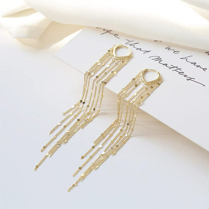 Rockyu フリンジフープピアス レディース ロング 揺れる 18金メッキ 小顔効果 アレルギー対応