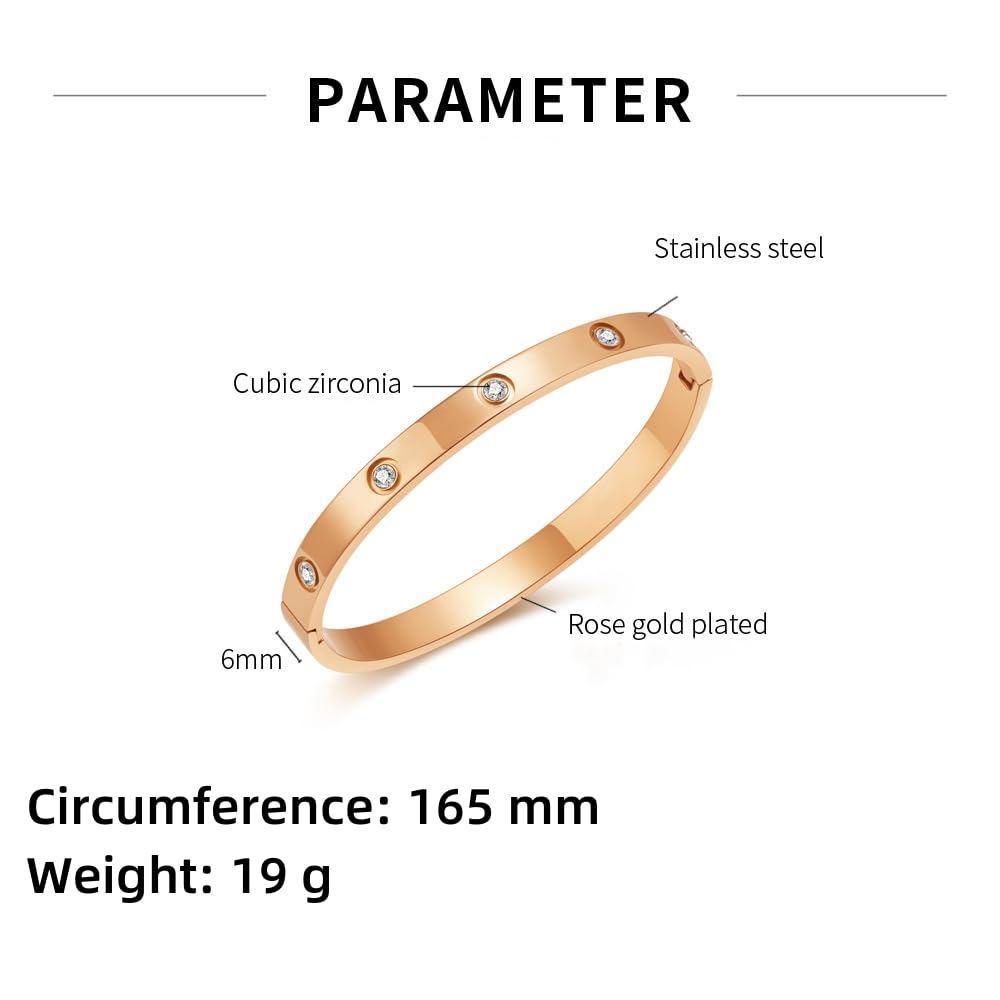 Rockyu ブレスレット レディース ステンレス製 キュービックジルコニア付き 3色バングル