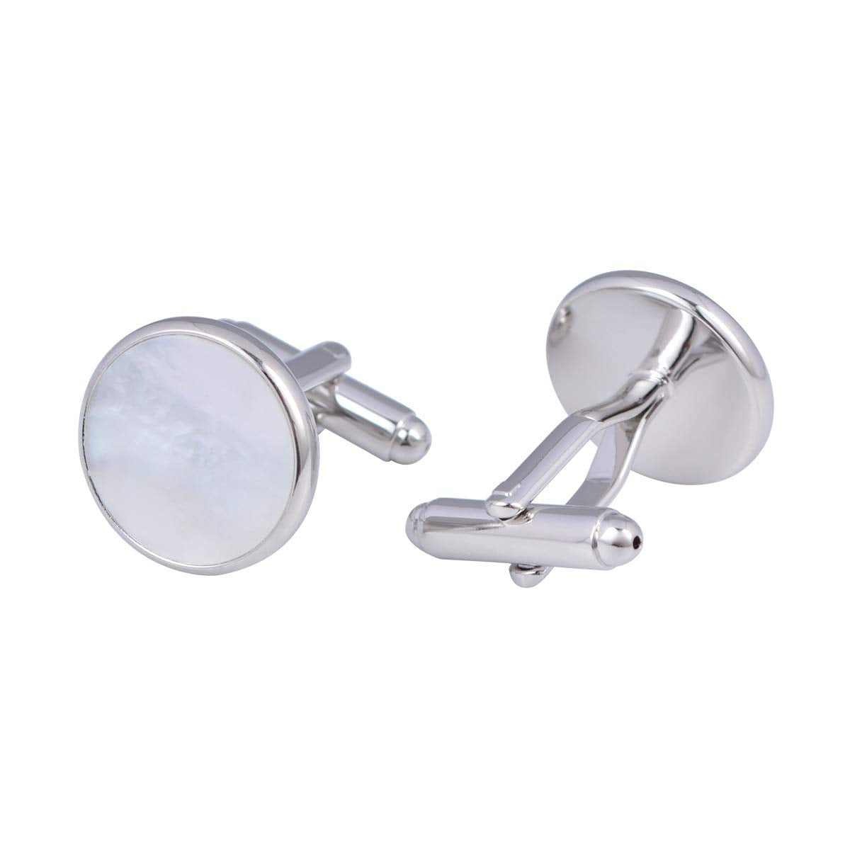 Rockyu 白蝶貝カフス＆タイピンセット｜上品ラウンドデザイン メンズギフトにも最適