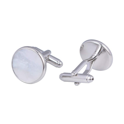 Rockyu 白蝶貝カフス＆タイピンセット｜上品ラウンドデザイン メンズギフトにも最適