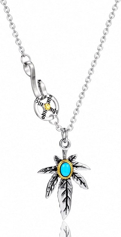 Rockyu ネックレス メンズ ターコイズ×フェザーペンダント｜ステンレス製 羽根デザイン ミラー仕上げ ストリート系