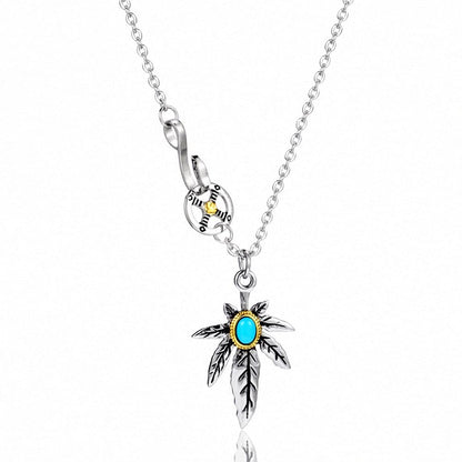 Rockyu ネックレス メンズ ターコイズ×フェザーペンダント｜ステンレス製 羽根デザイン ミラー仕上げ ストリート系