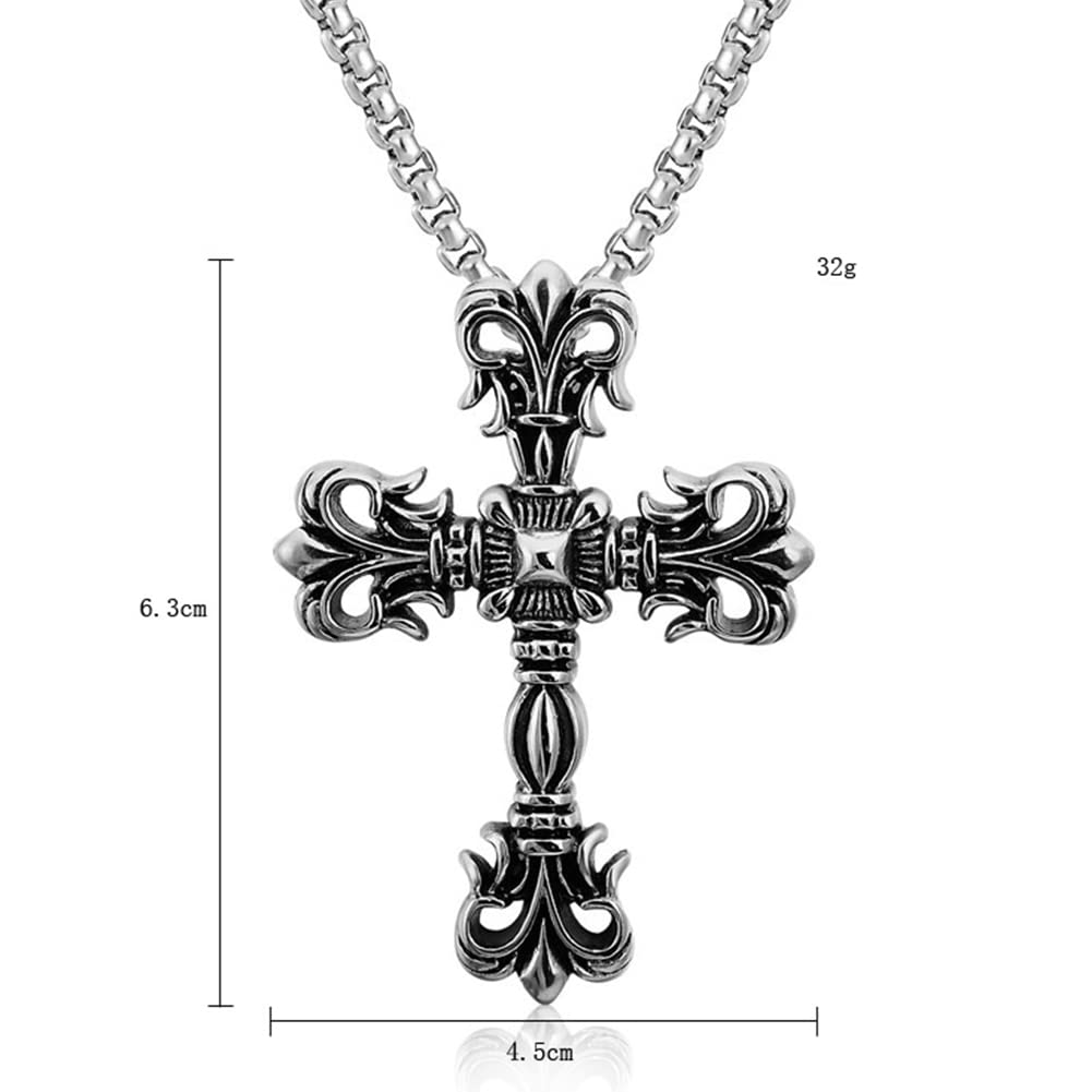 【クラシック重厚感】十字架ネックレス メンズ｜ステンレス製クロスペンダント（シルバー）
