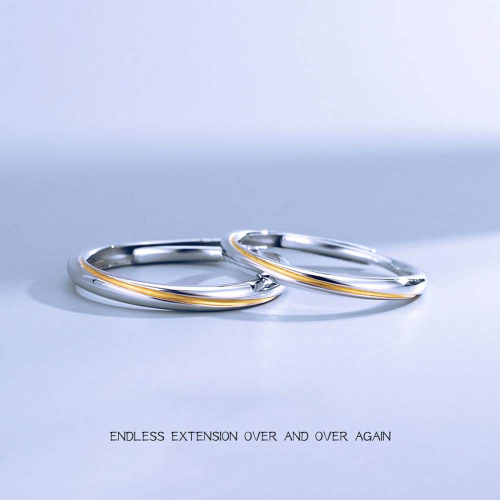 Rockyu ペアリング 2個セット S925 純銀製 指輪｜フリーサイズ 調整可能 ゴールド×シルバー