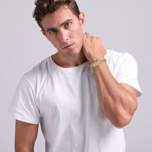 Rockyu 磁気チタンブレスレット｜麦の穂デザインのゴールドステンレスメンズアクセ