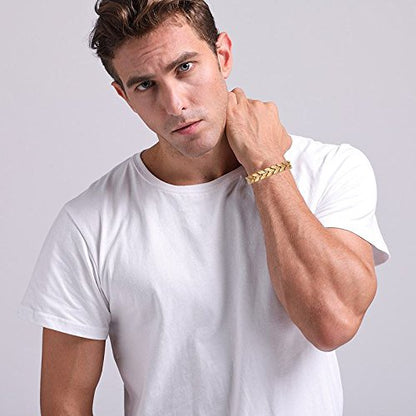 Rockyu 磁気チタンブレスレット｜麦の穂デザインのゴールドステンレスメンズアクセ