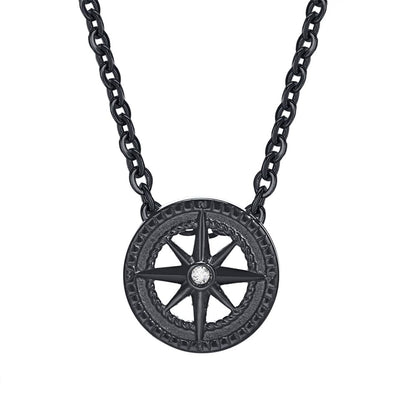 Rockyu ネックレス メンズ 八芒星 ペンダント シルバー＆ブラック ジルコニア ステンレス 金属アレルギー対応