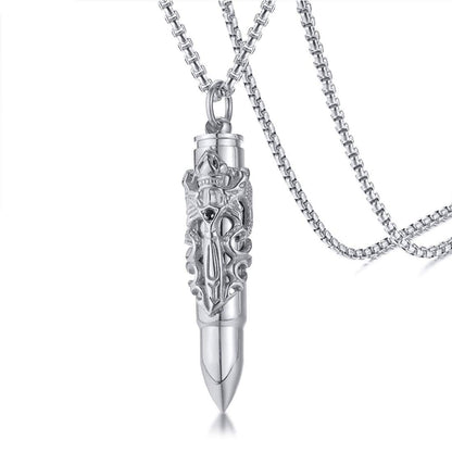 Rockyu 弾丸ドラゴンクロスネックレス メンズ ステンレス製 ゴールド＆シルバー ペンダント