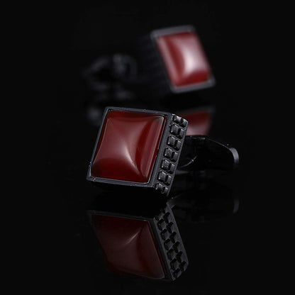 Rockyu カフスボタン メンズ おしゃれ ブラック レッド宝石 四角 大粒カフス ビジネス 就職祝い 誕生日 プレゼント カフリンクス