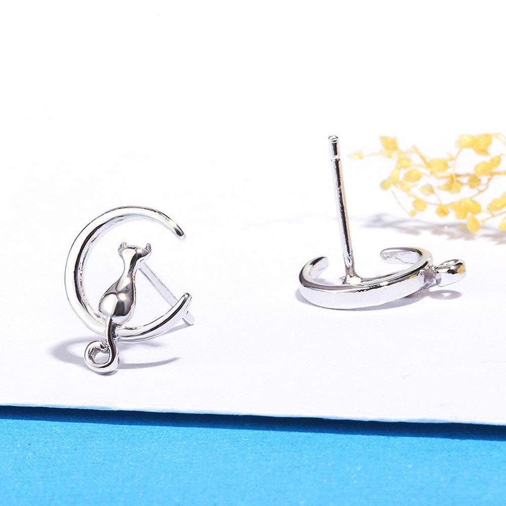 Rockyu レディース ピアス ネコ 三日月 シルバー スタッド 両耳セット 可愛い 小さい