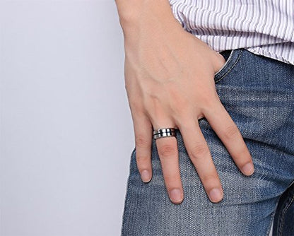 タングステンカーバイドリング メンズ 8mm シルバー ヘアライン×光沢仕上げ 指輪