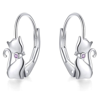 Rockyu レディースピアス 猫モチーフ ジルコニア付き シルバー925 金属アレルギー対応 両耳用
