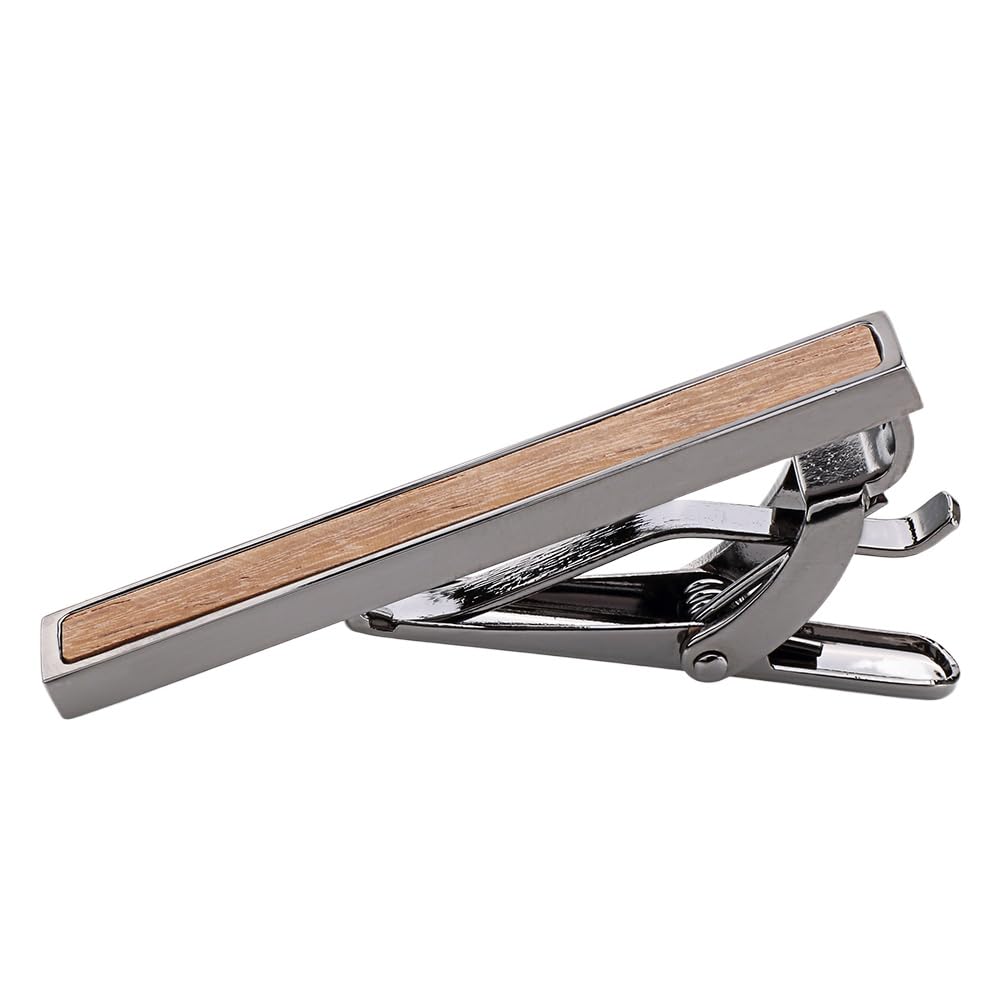 Rockyu ネクタイピン メンズ 木製 ステンレス 長方形デザイン ビジネス/ギフト用