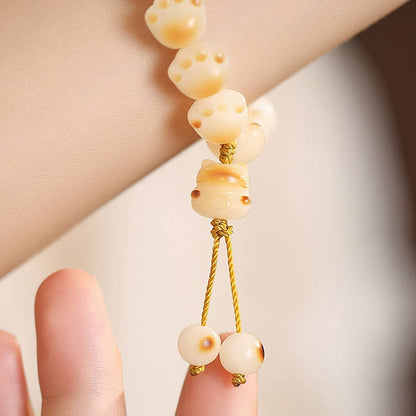 Rockyu レディース 猫肉球ブレスレット 白玉菩提×炭焼き風 数珠デザイン お守りアクセサリー