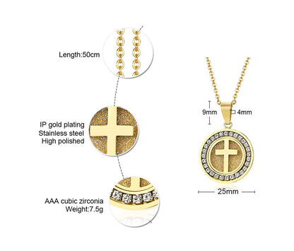 Rockyu 十字架コインネックレス レディース｜18金仕上げ チタン製 メダルペンダント