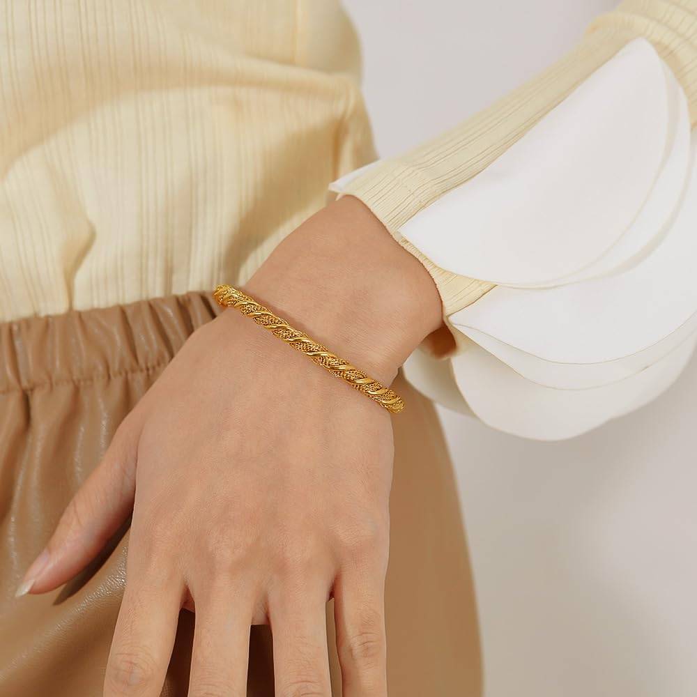 バングル レディース ゴールド ツイストデザイン ステンレス C型