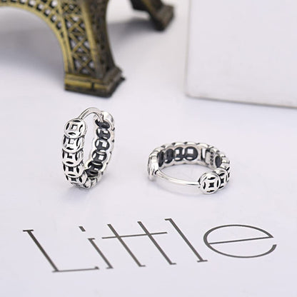 Rockyu ピアス メンズ レディース フープ シルバー 銅銭モチーフ 純銀製 金属アレルギー対応