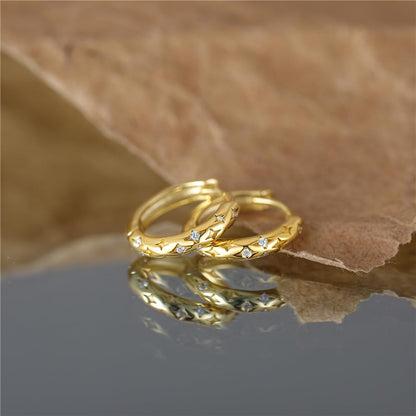 Rockyu ピアス レディース フープ ゴールド＆シルバー 18金メッキ シルバー925 星モチーフ ジルコン付き 軽量