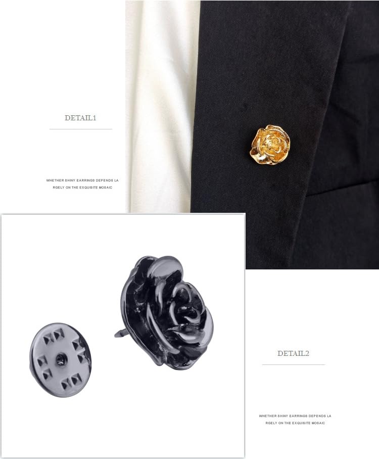 Rockyu ローズブローチ メンズ 花モチーフ 立体デザイン 合金 ゴールド/シルバー/ブラック